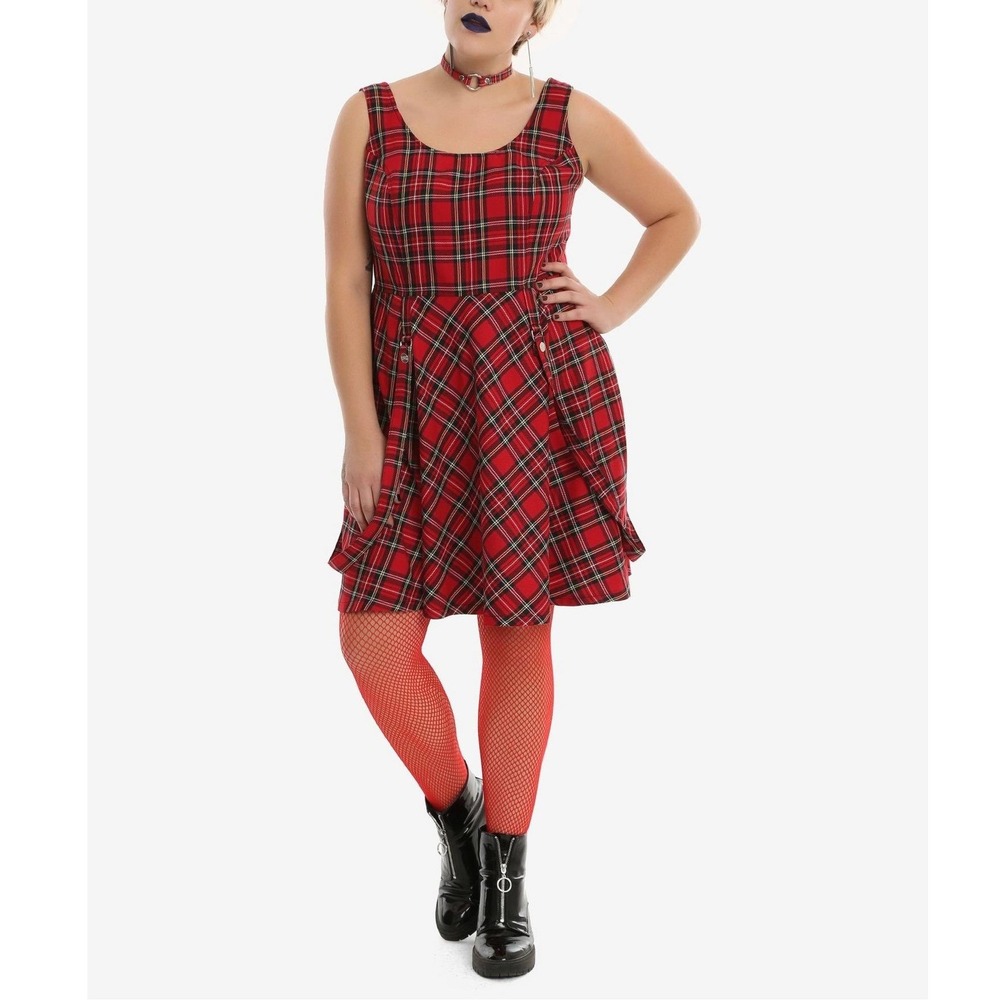 Tripp NYC Plaid Suspender Mini Dress Womens XXL Red Black Strap Punk Goth Emo
